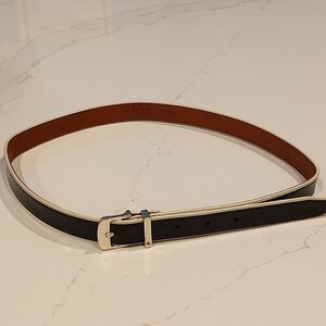 Lauren Ralph Lauren Leather Belt in Black and White Solid Brass Buckle Size L